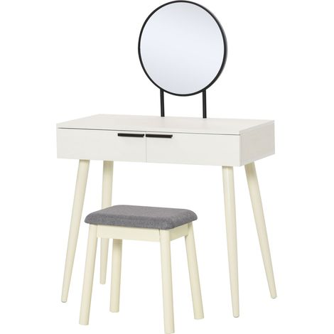 HOMCOM Dressing Table Vanity Set Make Up Desk with Mirror & Stool White (1/5)