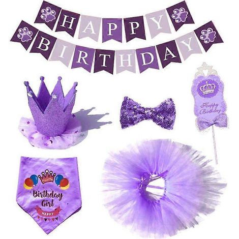 Lot de 6 décorations pour gâteau d'anniversaire : nœud papillon, couronne et fanion pour chien, idéal pour décorer une écharpe triangulaire, une jupe courte ou un foulard.