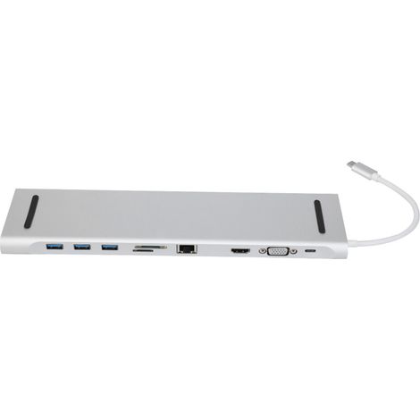 Hub Type-C 10 in 1 per dispositivi argento, docking station per laptop, velocità di trasferimento dati fino a 5 Gbps, supporta operazioni di lettura e scrittura per più dispositivi. (1/4)