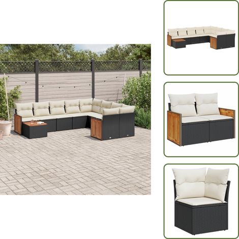 10-tlg. Garten-Sofagarnitur mit Kissen Schwarz Poly Rattan - Gartenmöbel Set - Rattan Möbel - Outdoor Lounge - Esstisch - Sofasatz (1/5)