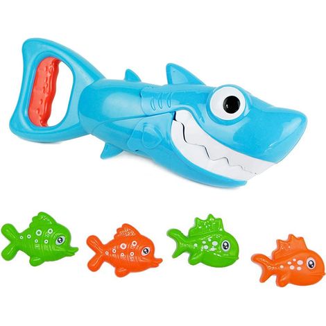 Jouet de douche de bébé 4PCS, requin bleu avec des dents,