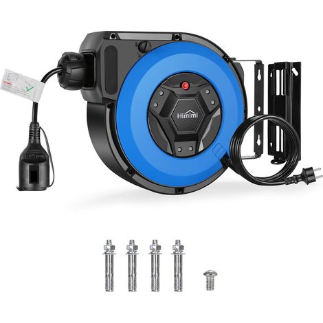 Enrouleur Electrique Automatique avec Support 15 m + 2m, 1500W 3000W tambour automatique de câble, rallonge electrique 180° Pivotant, montage mural, Pose suspendue, Protection Degré IP44 (1/5)