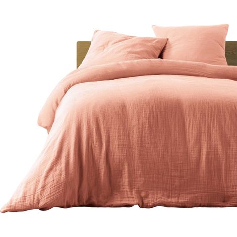 Housse de couette + 2 taies en gaze de coton 220 x 240 cm Tendance rose