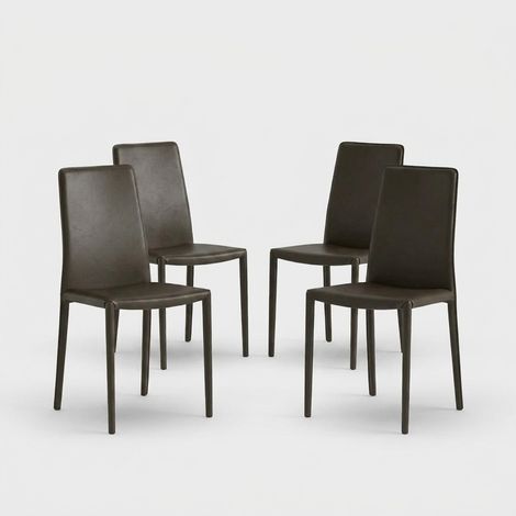 Lot de 4 chaises empilables rembourrées en simili cuir Luma - Marron (1/5)
