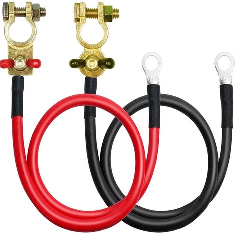 Cavo per inverter di batteria da 16 mm², 50 cm, terminali batteria, rame stagnato rosso e nero, per moto, auto e barche (confezione da 2) (1/5)