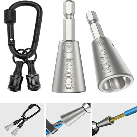Porte-embouts de tournevis en alliage d'aluminium à tige hexagonale 1/4 pouce, rallonge, adaptateur de perceuse, porte-clés portable (2 pièces noires) et 2 outils de torsion de fil (1/5)
