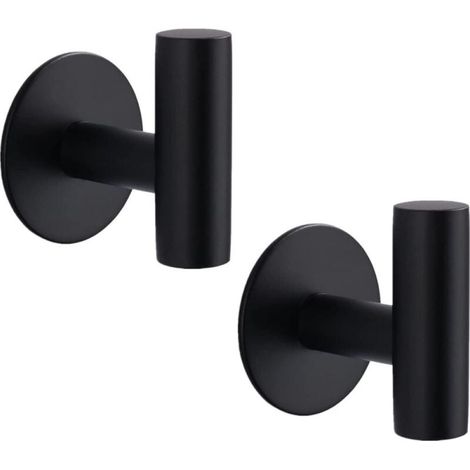 Lot de 2 crochets adhésifs noirs 3M, crochets muraux robustes en acier inoxydable pour salle de bain, cuisine, toilettes ou garage. (1/4)