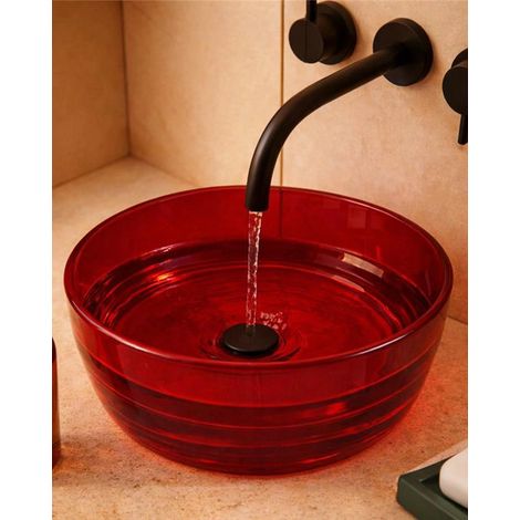 Lavabo 40 cm ciotola da appoggio Ischia in resina rosso (1/4)