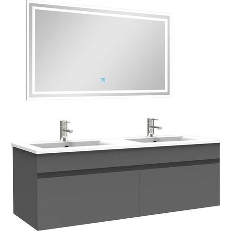 Ocean Ensemble Salle De Bain 120cm meuble Anthracite avec miroir lumineux