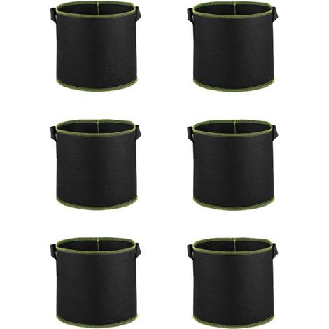 Set de 6 sacs de culture pour plantes - Intérieur et extérieur - Sac de culture Plantes - Sac de culture - 3 gallons - 25 x 22 cm - Zwart - Tissu non tissé - Sac à plantes - avec sangles et poignées p (1/4)