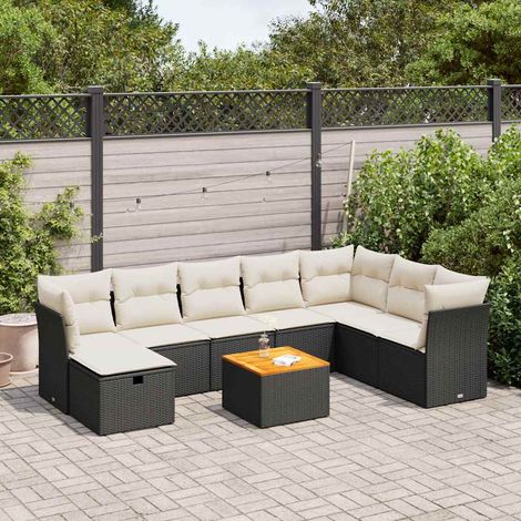 vidaXL Cuscini da giardino - Set Divani da Giardino 9 pz con Cuscini Nero in Polyrattan (1/5)