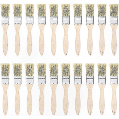 Lot de 20 brosses de nettoyage à manche plat en bois, poils synthétiques, idéales pour barbecue et usage domestique, largeur 25mm (1/5)