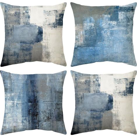 Taie Oreiller 45X45 cm Bleu Set de 4, Taie d'oreiller Carrée Doux Housse Coussin, Art Abstrait Housse de Coussin pour Salon Canapé Chambre Décoration de Meubles de Jardin pour l'extérieur (1/5)