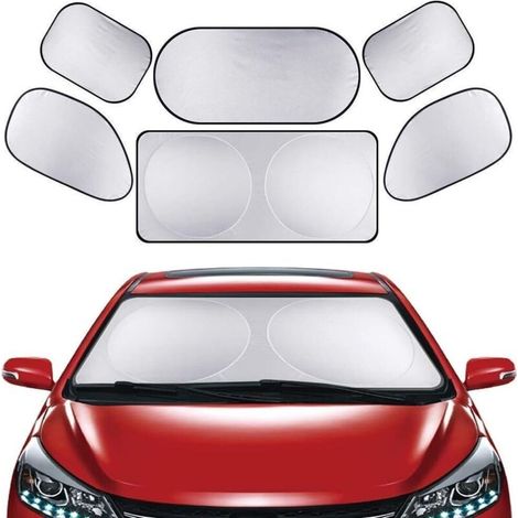 Parasole per parabrezza, 6 pezzi, parasole per auto, blocca i raggi UV, protezione solare, riflettore anteriore o posteriore, anti-neve e antigelo per SUV, la maggior parte dei veicoli, argento (1/4)