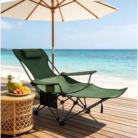 Sillón plegable reclinable portátil verde exterior OKMYHOME (1/5)