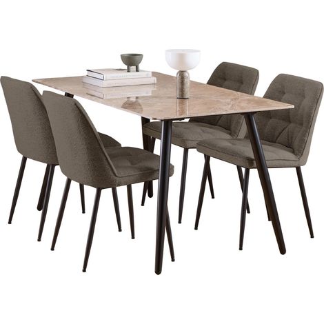 Conjunto de mesas y sillas para comedor Norsica 1012, Taupe + Negro, 75x80x140cm, Diámetro: 0, Número de asientos: 4, Estilo: Contemporary