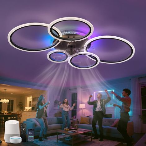 Ventilateur Plafond avec Lumiere LED Couleur 95CM Réversible avec Timing à 6 vitesses, Lampe Ventilateur Plafond RGB à Dimmable,Silencieux Télécommande,Salon Chambre Salle (1/5)