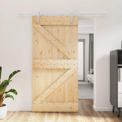 Puerta corredera con herrajes madera maciza de pino 100x210 cm vidaXL (1/5)