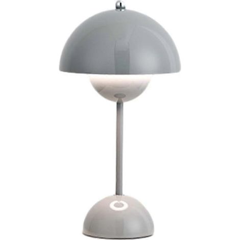 Lampe de table LED en forme de pot de fleurs, lampe champignon à piles, lampe macaron, lampe de table tactile à 3 couleurs, lampe de chevet (grise). (1/5)