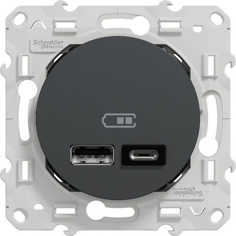 SCHNEIDER ELECTRIC Prise chargeur double usb A+C 12W à assembler Odace, SCHNEIDER ELECTRIC, anthracite