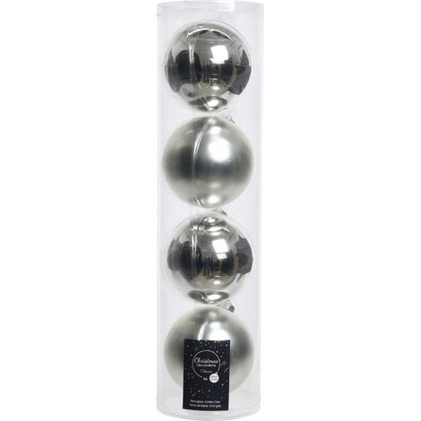 Weihnachtskugel 10 cm Glas Silber sortiert Set 4-tlg