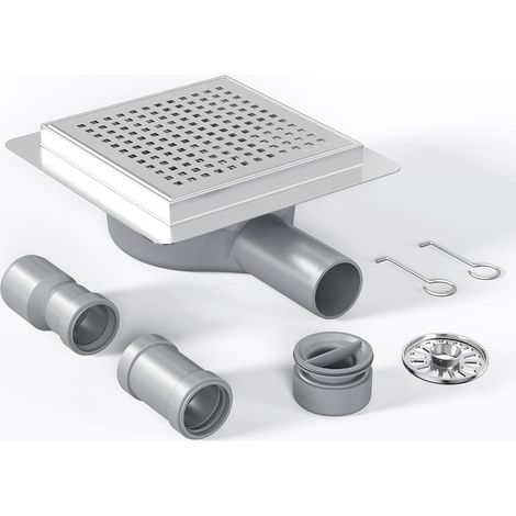 Caniveau de Douche en Acier Inoxydable 360° Siphon, Odeur et Filtre de Cheveux pour Salle de Bain, Extérieur, 15 x 15 cm (1/5)