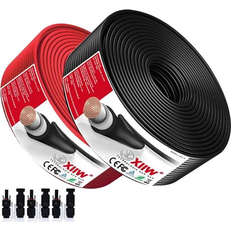 2PACK Rot+Schwarz 100+100, 10mm² 12AWG 1800V Verlängerungskabel, inkl.Solarstecker Halogenfrei IP67 Doppelt Isolierter Qualitätsdraht Solarkabel PV-Kabel für Solarpanel Wechselrichter Laderegler