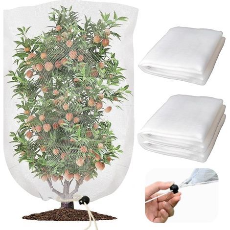 Lot de 2 sacs en filet pour arbres fruitiers avec fermeture éclair et cordon de serrage, sacs de protection pour plantes de jardin, fruits et myrtilles, grands sacs en filet pour arbres fruitiers (1/5)