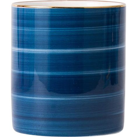 Support-Pot À Crayons - En Céramique - Design Bleu Avec Bordure Dorée - Pour Bureau Maison - 1 Pièce (1/5)