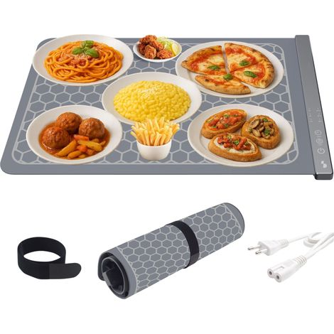 BEPER P101TEM100 Scaldavivande Elettrico in Silicone Arrotolabile, Vassoio Riscaldante 350W con 3 Temperature, Timer 4h, Comandi Touch, Tappetino Scalda Piatti Salvaspazio, portatile (1/5)