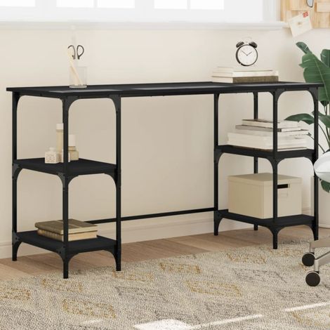 Bureau noir 140x50x75 cm métal et bois d'ingénierie vidaXL (1/5)