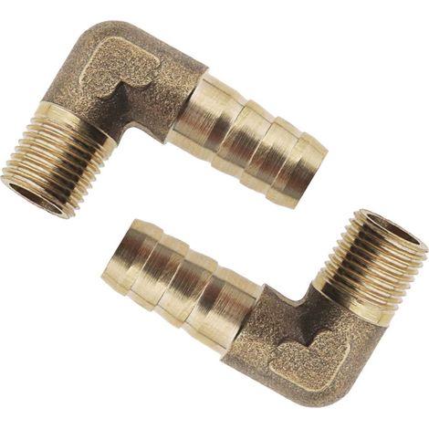 2pcs 8mm Barb Brass Hose Connector 90° Elbow Fuel Seal Connector Adapter Male Thread Compatible for Air Water Fuel Oil (1/5)