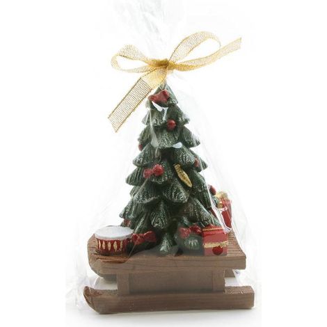 Candela decorativa albero con slitta in cera per decorazioni natalizie