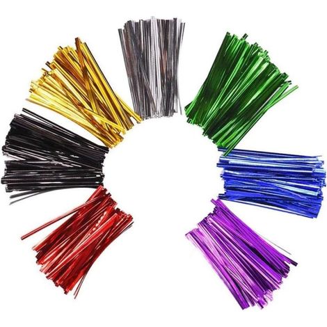 Lot de 700 ficelles métalliques colorées pour sachets cellophane, décorations de gâteaux et sucettes, 7 couleurs (1/4)