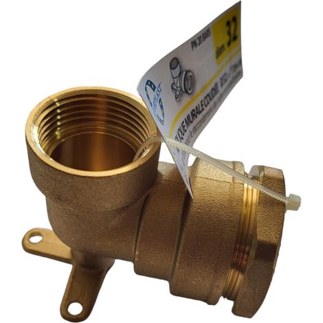 Interplast – Raccord laiton compression 32 mm – Entrée PE directe – Sortie taraudée 1 pouce – Perçages pour fixation murale (1/2)