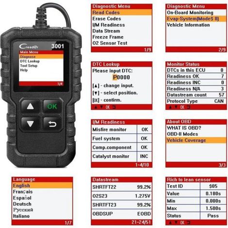 Scanner OBD2 pour voitures - - CR3001 - Lecture et effacement des codes d'erreur - Données en direct - Test EVAP (1/4)