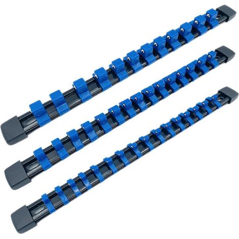 Organisateur de douilles 3 pièces, rail pour douilles 1/2, 3/8 et 1/4 pouce, bleu (1/5)