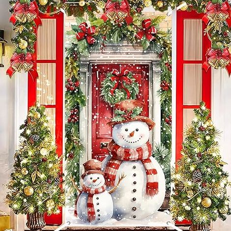 Schneemann-Türdekoration 90x185 cm, Weihnachtsdekoration zum Aufhängen (1/3)