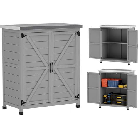 Armoire de Jardin Extérieure avec Plan de Travail en Acier Galvanisé Rangement Outils Bois 79 x 43 x 92 cm (1/5)