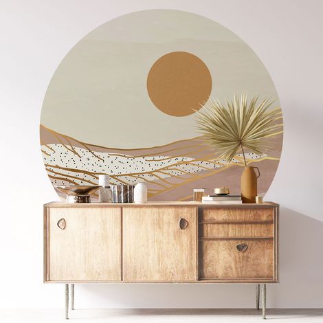Sticker mural rond / cercle - Paysage Boho - Diamètre 30 cm - Adhésif MAT (1/3)