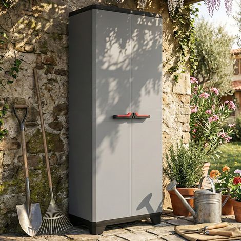 Dmora - Armario exterior Cochrane, Mueble para exteriores, Mueble de jardín multiusos, Contenedor para balcón o garaje, Made in Italy, 68x39 h173 cm, Gris (1/5)
