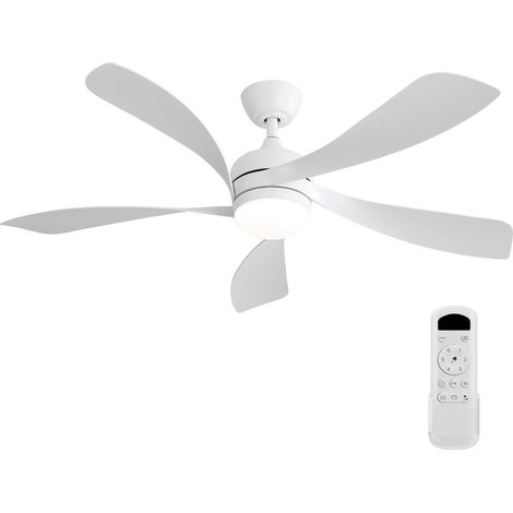 Ventilateur de plafond de 132 cm (52 ​​pouces) avec éclairage LED pour salon et chambre, blanc, télécommande 6 vitesses, intensité variable avec fonction mémoire