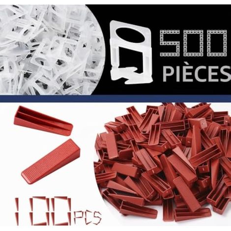 Système de Nivellement Carrelage, 2mm d’Aide à la Pose 500 Clips+ 100 Cales 1 Pince pour Aide à la Pose de Carreaux, Kit de Niveleur Carrelage pour le Bricolage et les Professionnels (1/3)
