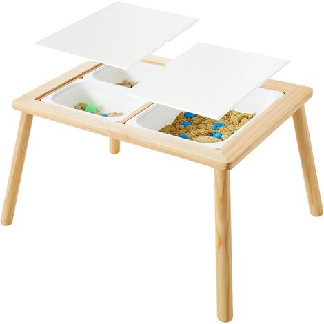 Table pour Enfants, Sensorielle en Bois, Multifonctionnelle de Sable d'activité, Table Sable et Eau avec 3 Bassins Pliants et 2 Couvercles, pour Étude et Repas (1/5)