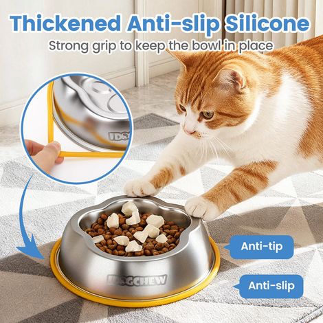 Lot de 2 gamelles en acier inoxydable pour animaux – Bol antidérapant pour chat et chien – Forme patte créative (1/5)