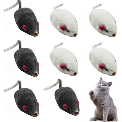8pcs Jouets pour Chat, Souris Chat Jouet, Jouets Souris en Peau de Lapin, Divertissement, 4.8 2.5cm, Gris, Blanc, Livraison de Couleurs aléatoires. (1/5)