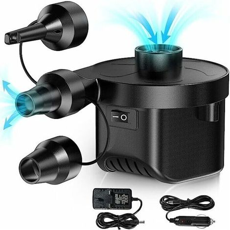Pompe à Air Électrique avec 3 Buses pour Matelas Piscine et Coussin Gonflable Adaptateur Voiture Maison