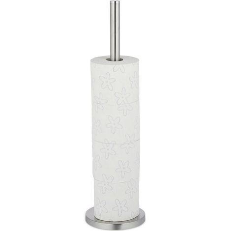 Relaxdays Toilet Paper Storage Holder, For 5 Rolls, Freestanding, Metal, Spare Rack, HxD: 55 x 15 cm, Silver (1/5)
