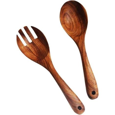 2-teiliges Küchengeschirr-Set mit langen Griffen - Essgeschirr-Set aus Holz