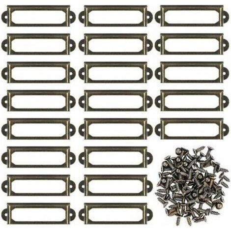 Pair Porte-étiquettes métalliques pour meubles, tiroirs, armoires, cartes, plaques nominatives, cadres avec vis pour bureaux, étagères, supports, bronze, 50 unités (60 x 17 mm) (1/5)